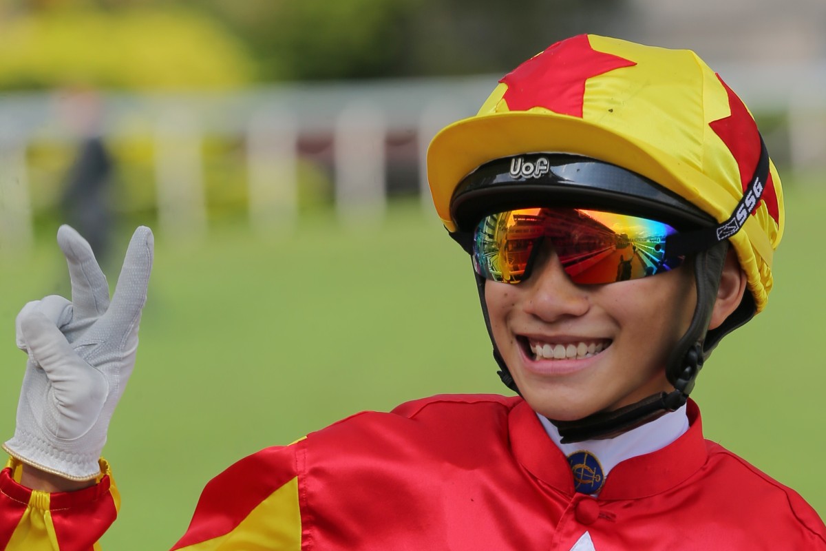 Jerry Chau flashes a big smile after winning his first race in Hong Kong. Photos: Kenneth Chan