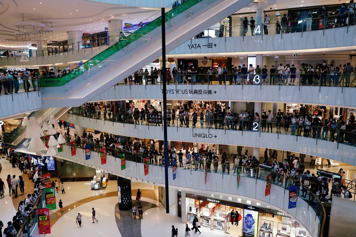 Anti-government protesters stage a rally at a shopping mall in Hong Kong, China May 10.