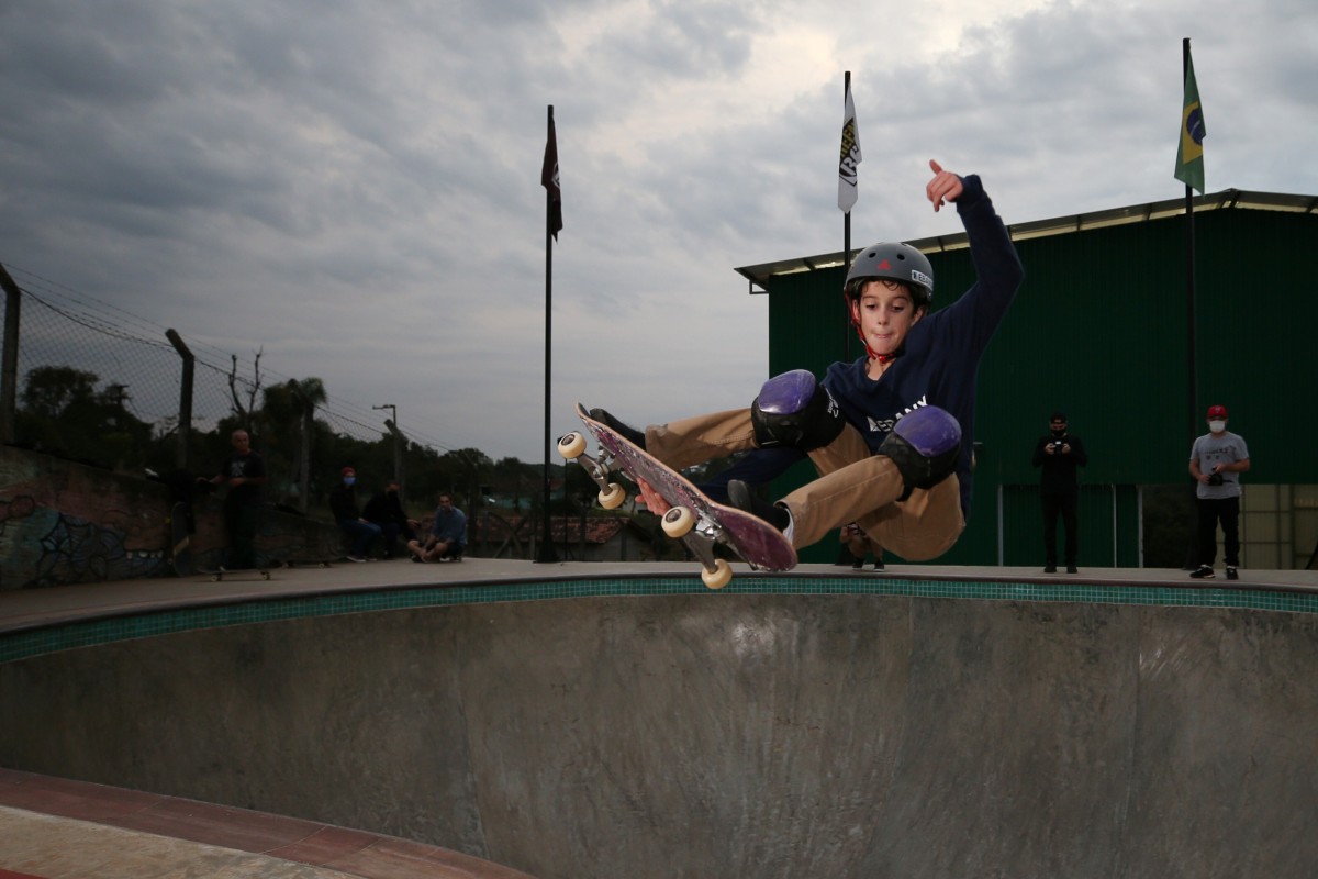 Eleven-year-old Brazil team skater Gui Khury during a training session at his grandmother's farm, days after becoming the first to land a 1080-degree turn, following the outbreak of the coronavirus disease (COVID-19), on the outskirts of Curitiba, Brazil, May 12, 2020. REUTERS/Rodolfo Buhrer