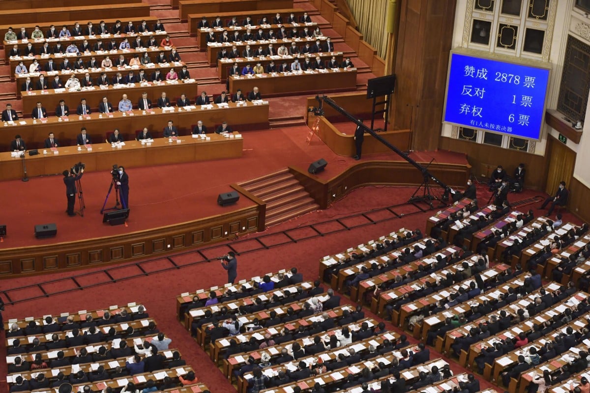 The Chinese National People's Congress approved the proposed introduction of the mainland's national security law in Hong Kong during its closing session at the Great Hall of the People in Beijing on May 28, 2020. (Photo: Kyodo)