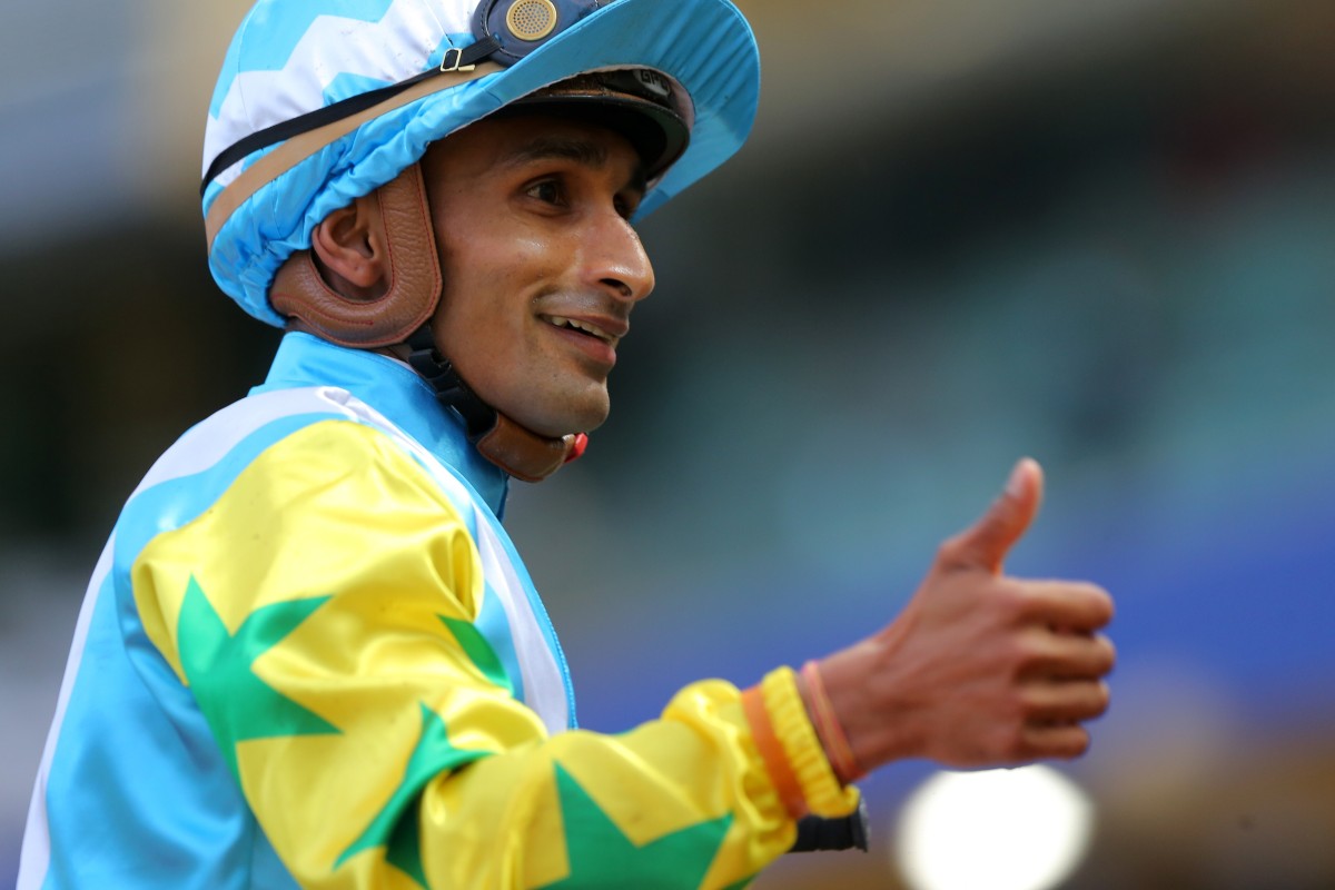 Karis Teetan is all smiles after one of his 74 winners so far this season. Photos: Kenneth Chan