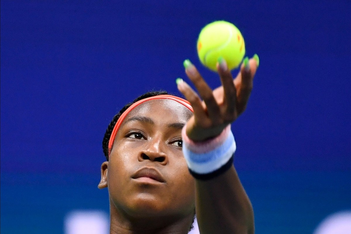Coco Gauff of the USA serves to Naomi Osaka of Japan in the third round on day six of the 2019 U.S. Open tennis tournament at USTA Billie Jean King National Tennis Center. She has recently spoken out about the Black Lives Matter movement. Mandatory Credit: Robert Deutsch-USA TODAY Sports/File Photo