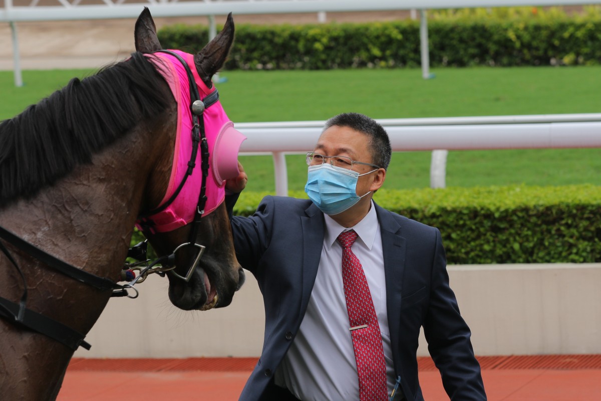 Francis Lui gives Winston’s Lad a pat after winning at Sha Tin on Saturday. Photos: Kenneth Chan