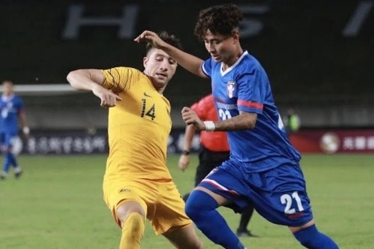 Taiwan national team footballer Emilio Estevez Tsai in his debut against Australia in a Fifa World Cup qualifier in 2019. Photo: Handout