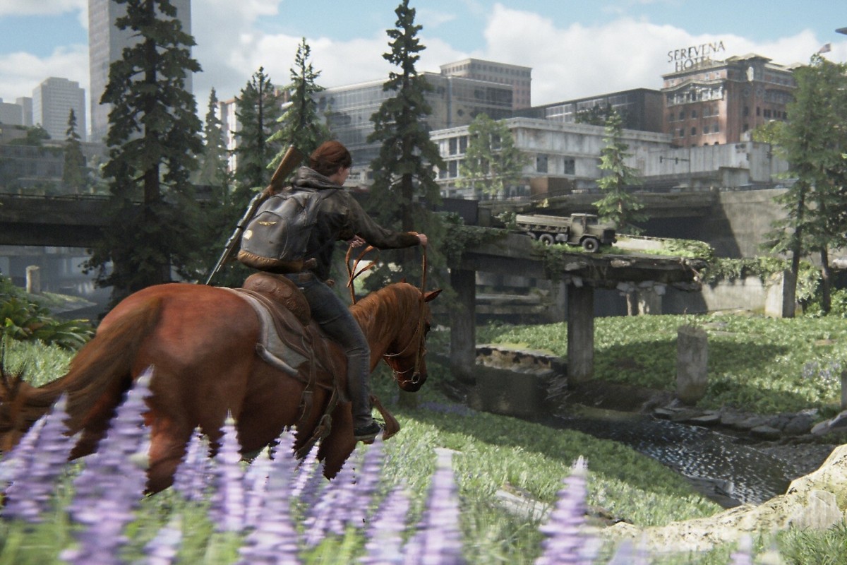 Ellie explores downtown Seattle in 'The Last of Us Part 2'.