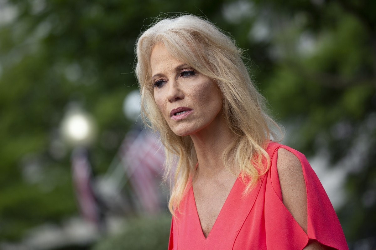 Senior Counselor Kellyanne Conway speaks to members of the media following a television interview outside the White House in Washington, DC Photo: EPA