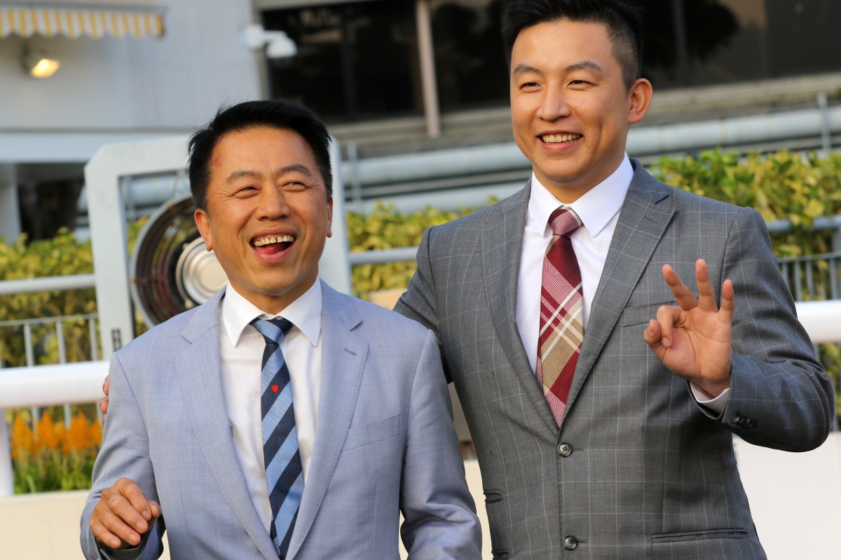 Ricky Yiu (left) with son Eric after training a winner at Sha Tin. Photos: Kenneth Chan
