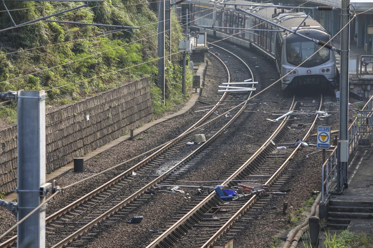Anti-government protesters vandalise University MTR station, on the East Rail line, near Chinese University on November 13, 2019. Photo: Felix Wong