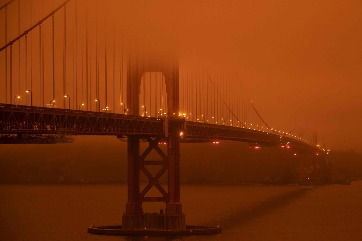 The San Francisco Bay bridge is sometimes shrouded in fog, but this is a whole new problem. Photo: AFP)