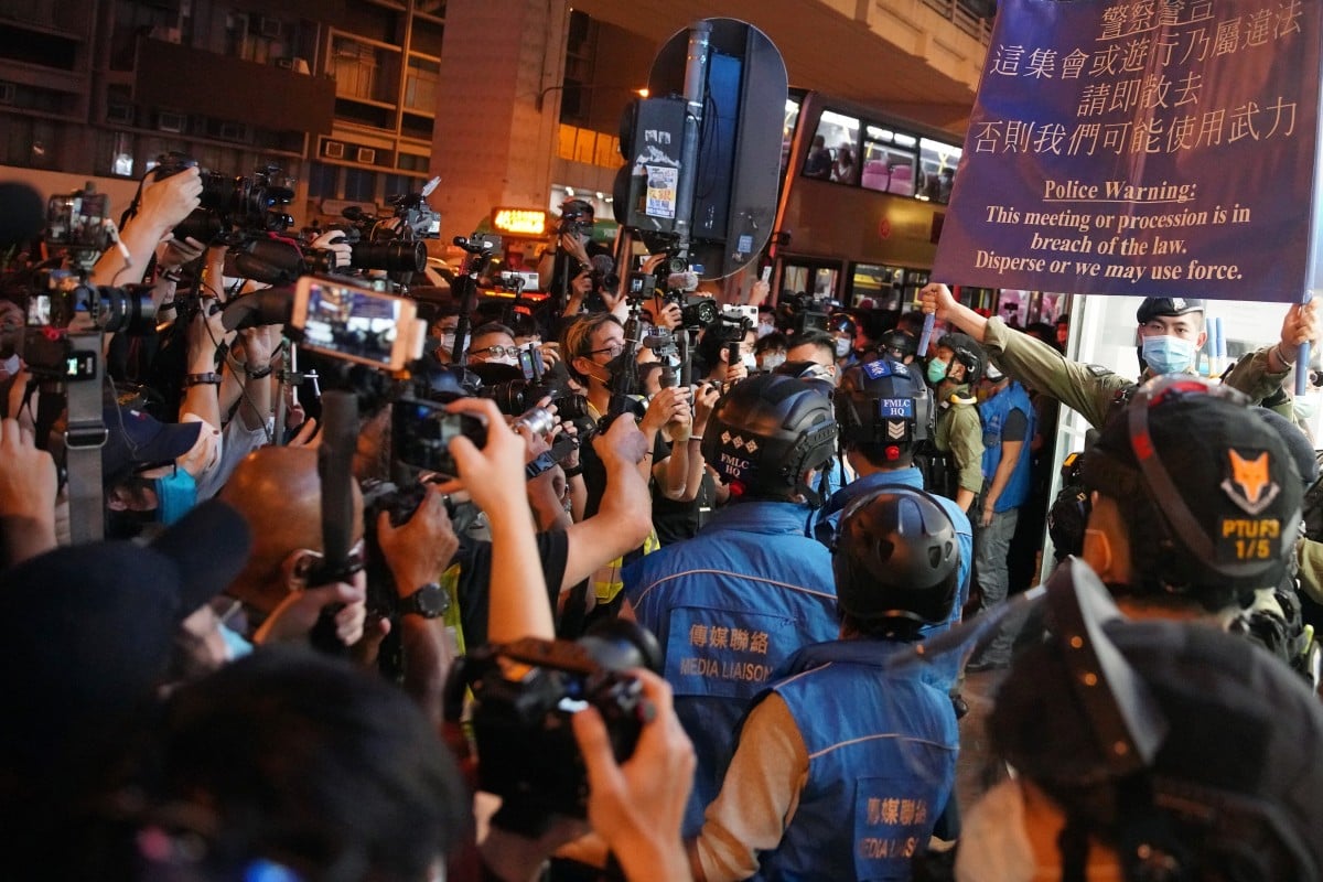 Police warn anti-government protestors to disperse, as they gather outside of the Prince Edward MTR station in memory of the first anniversary of the (831) Aug 31 Prince Edward MTR incident. Photo: SCMP / Winson Wong