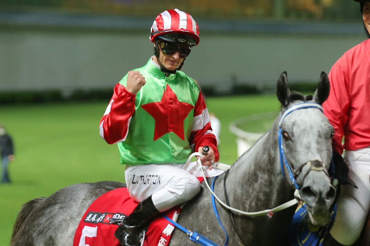 Zac Purton celebrates one of his eight winners this season. Photos: Kenneth Chan