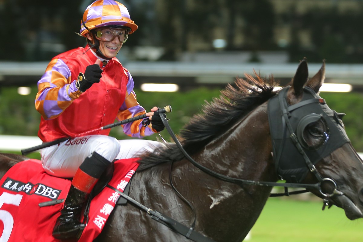 Alexis Badel celebrates his win on Tashidelek at Happy Valley on Wednesday. Photos: Kenneth Chan