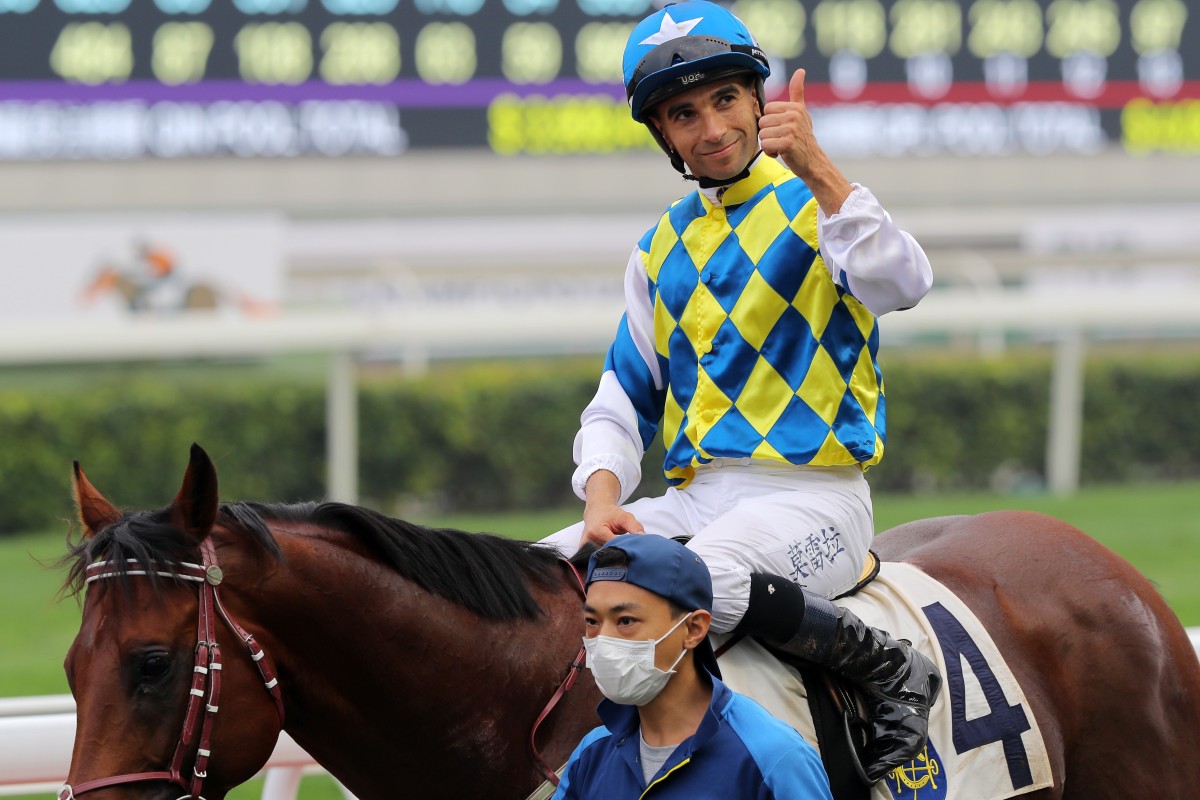 Joao Moreira gives a thumbs up after winning on Computer Patch last season. Photos: Kenneth Chan