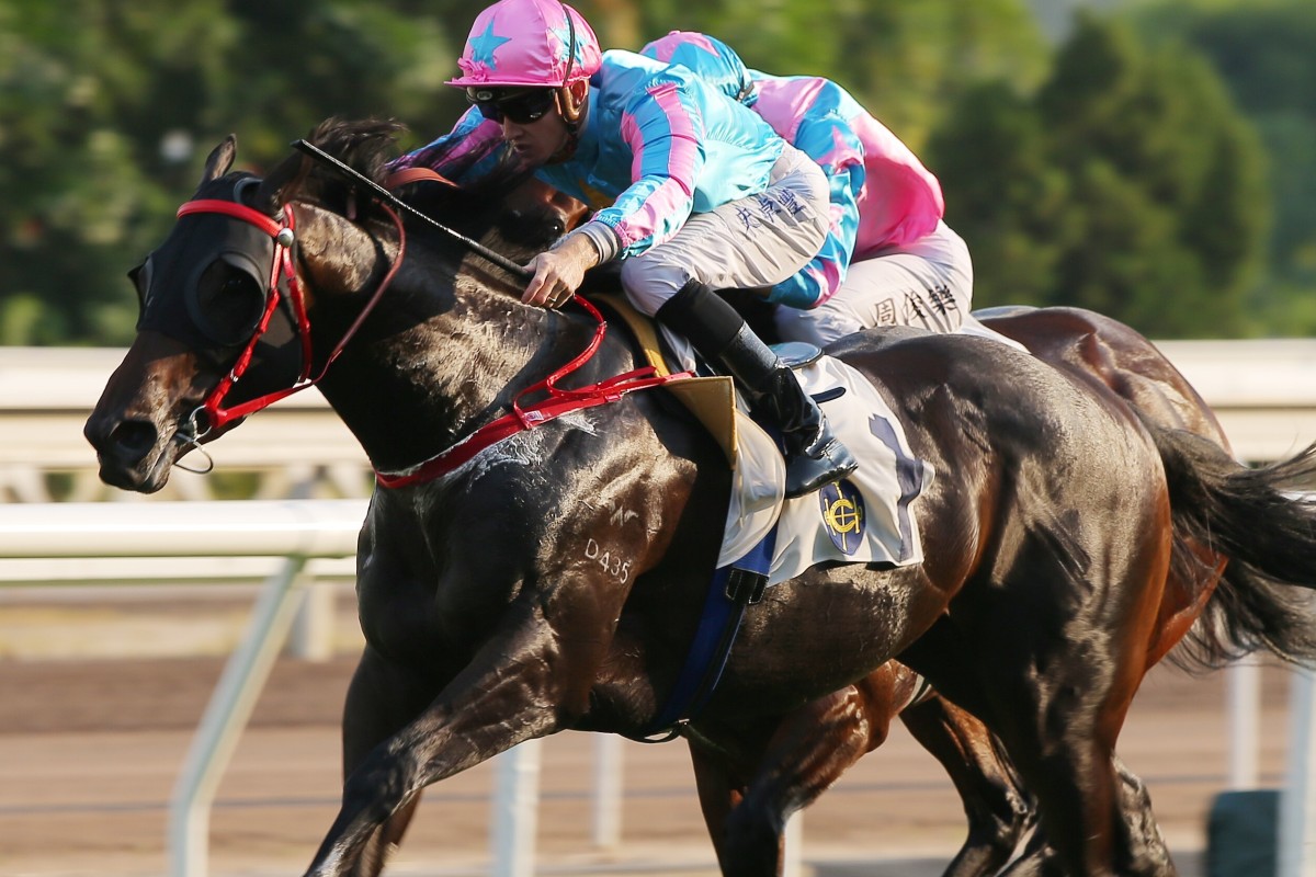 Healthy Happy dashes clear under Chad Schofield to win at Sha Tin on Sunday. Photos: Kenneth Chan