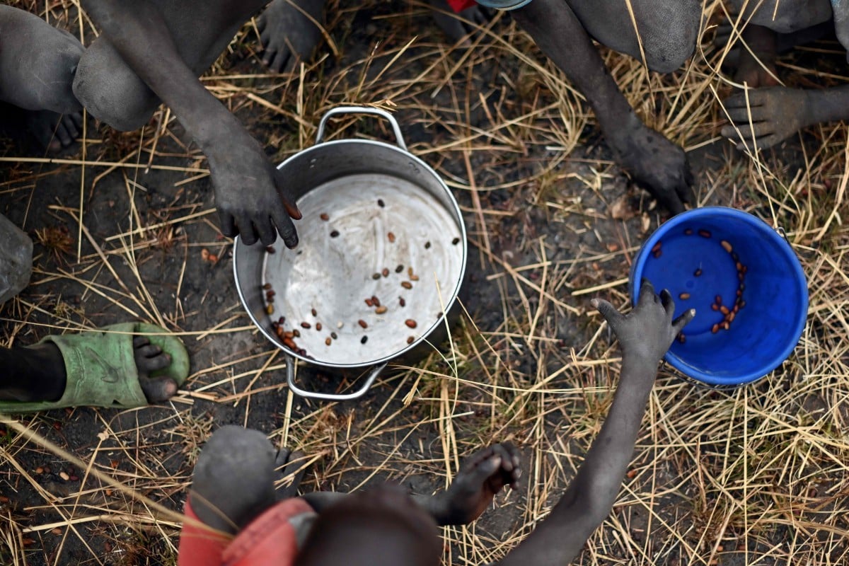 Every grain from a food drop counts in places like South Sudan, where people face going hungry. Photo: AFP