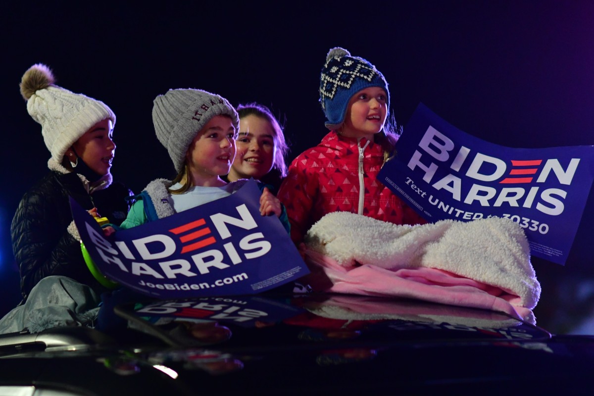 Taylor Swift’s song has been adopted by the Biden-Harris campaign to motivate younger voters – though these four still have some years before they cast their first ballot. Photo: AFP