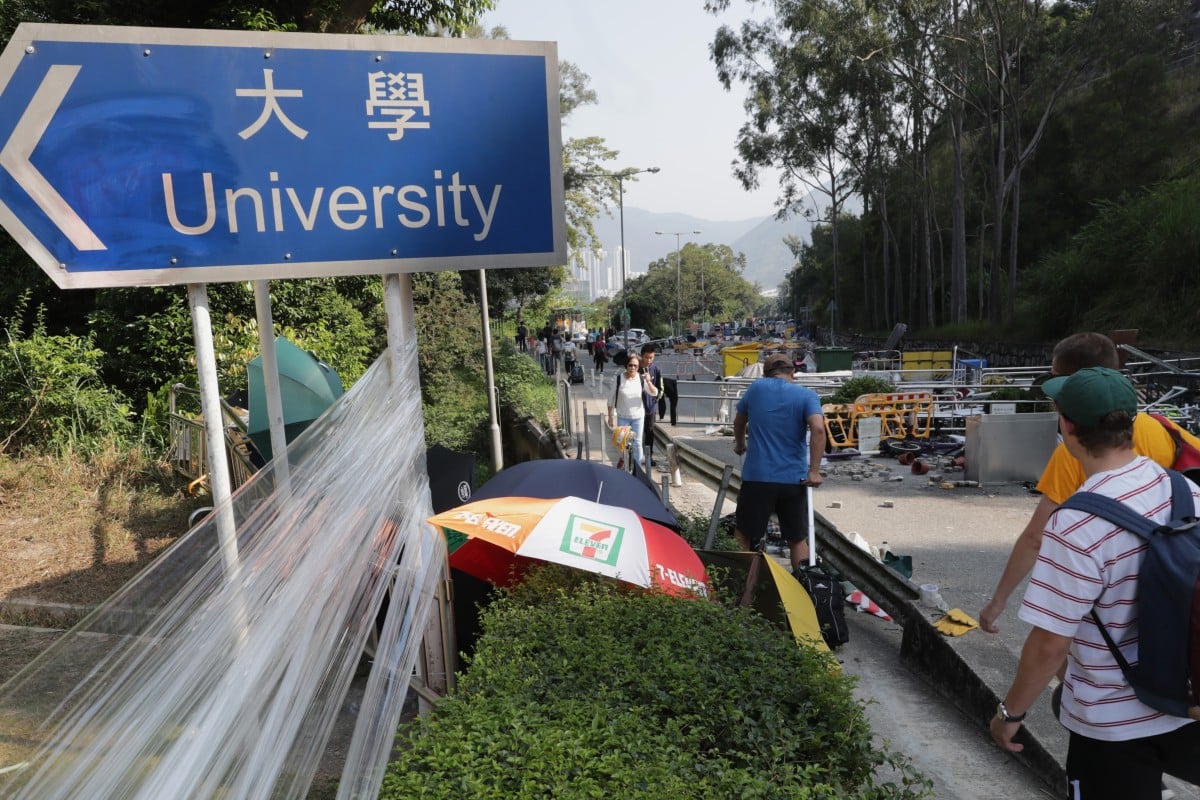 Protesters set up barricades around CUHK to block traffic during the November 2019 protests. Photo: SCMP / Edmond So