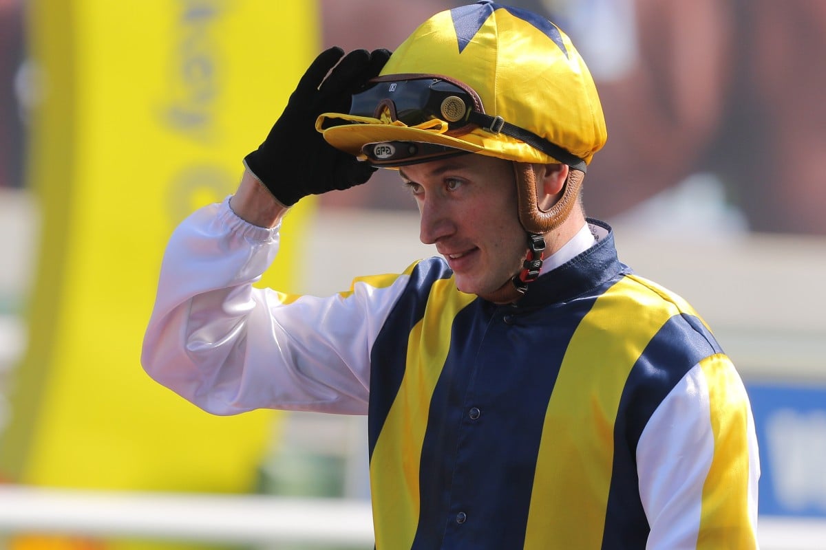 Antoine Hamelin returns to scale after riding a winner at Sha Tin. Photos: Kenneth Chan