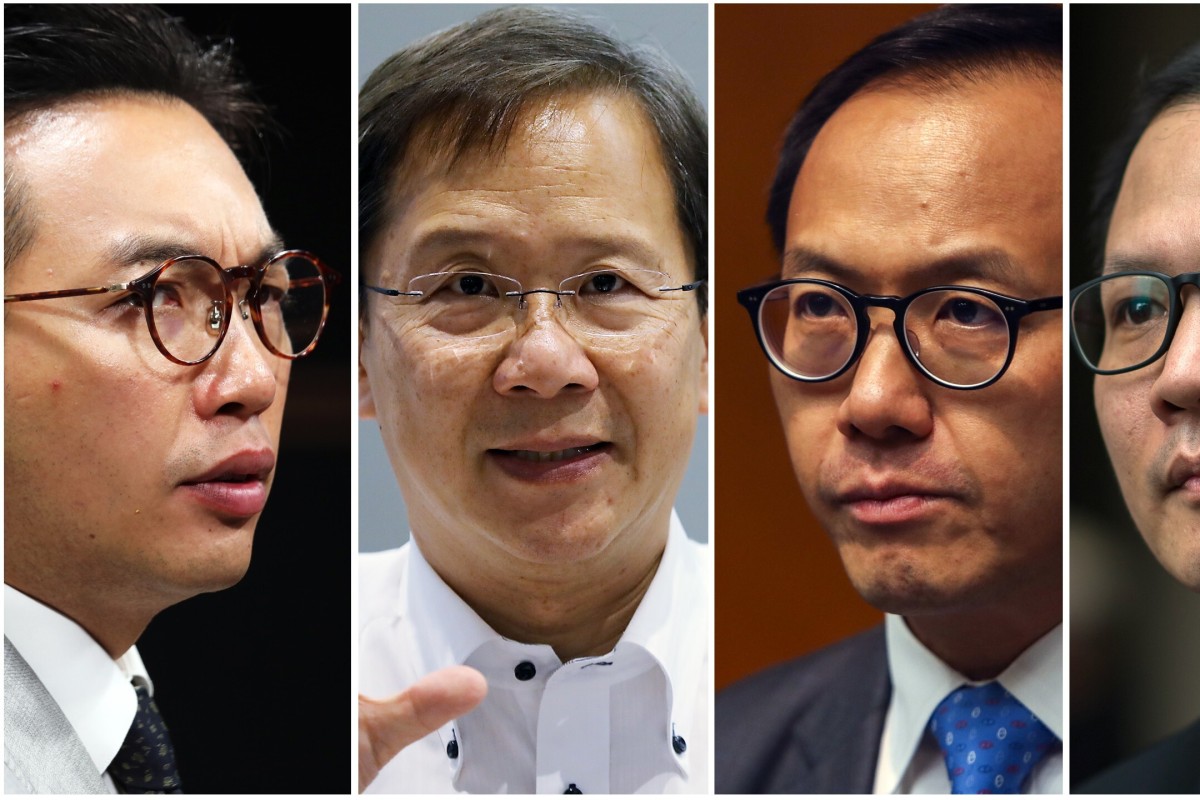 (L-R) The disqualified lawmakers are Alvin Yeung Ngok-kiu, Kwok Ka-ki, Kenneth Leung Kai-cheong, and Dennis Kwok Wing-hang. Photo: SCMP