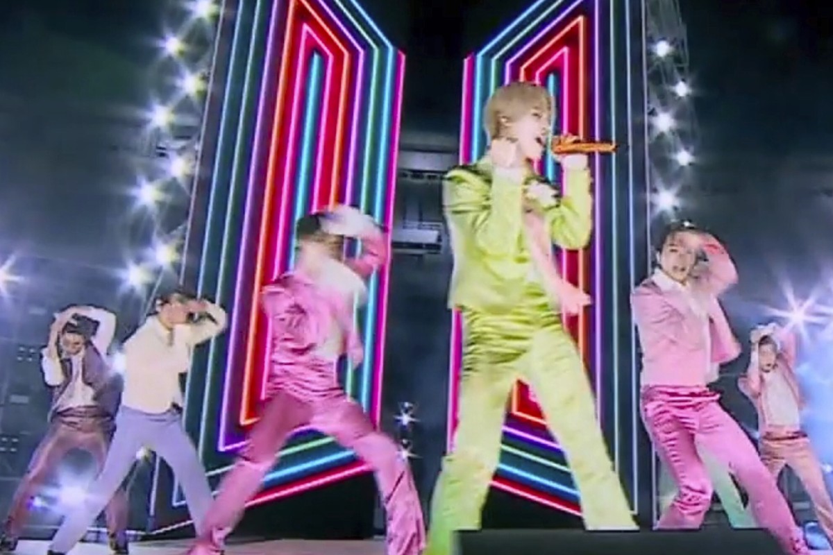 BTS brought the fun via live video, as they performed hits from their new album, BE. Photo: ABC via AP