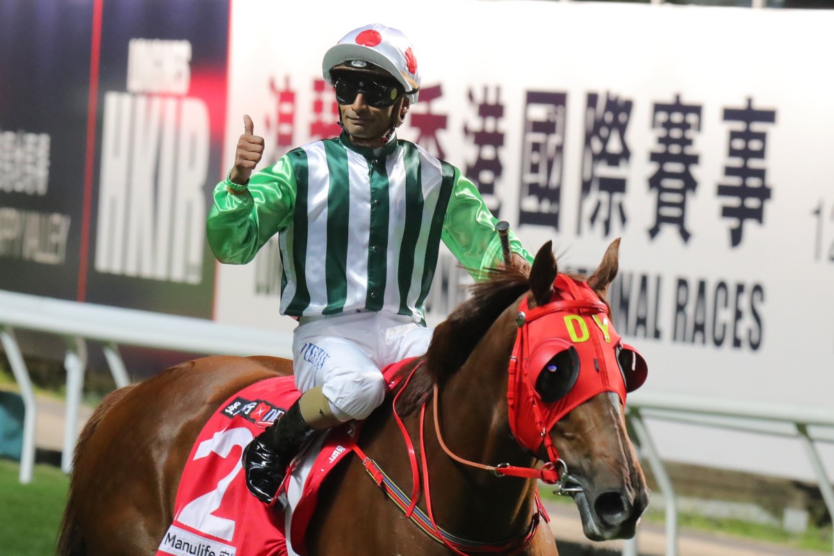 Karis Teetan celebrates a winner at Happy Valley on Wednesday night. Photos: Kenneth Chan