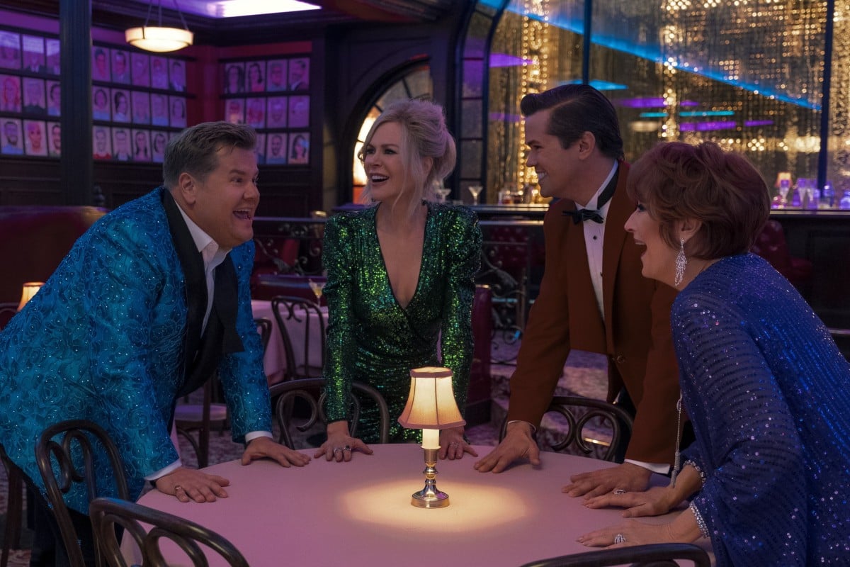 Washed-up Broadway stars (from left, James Corden, Nicole Kidman, Andrew Rannells and Meryl Streep) decide to take small-town social injustice in hand. Photo: Netflix via AP