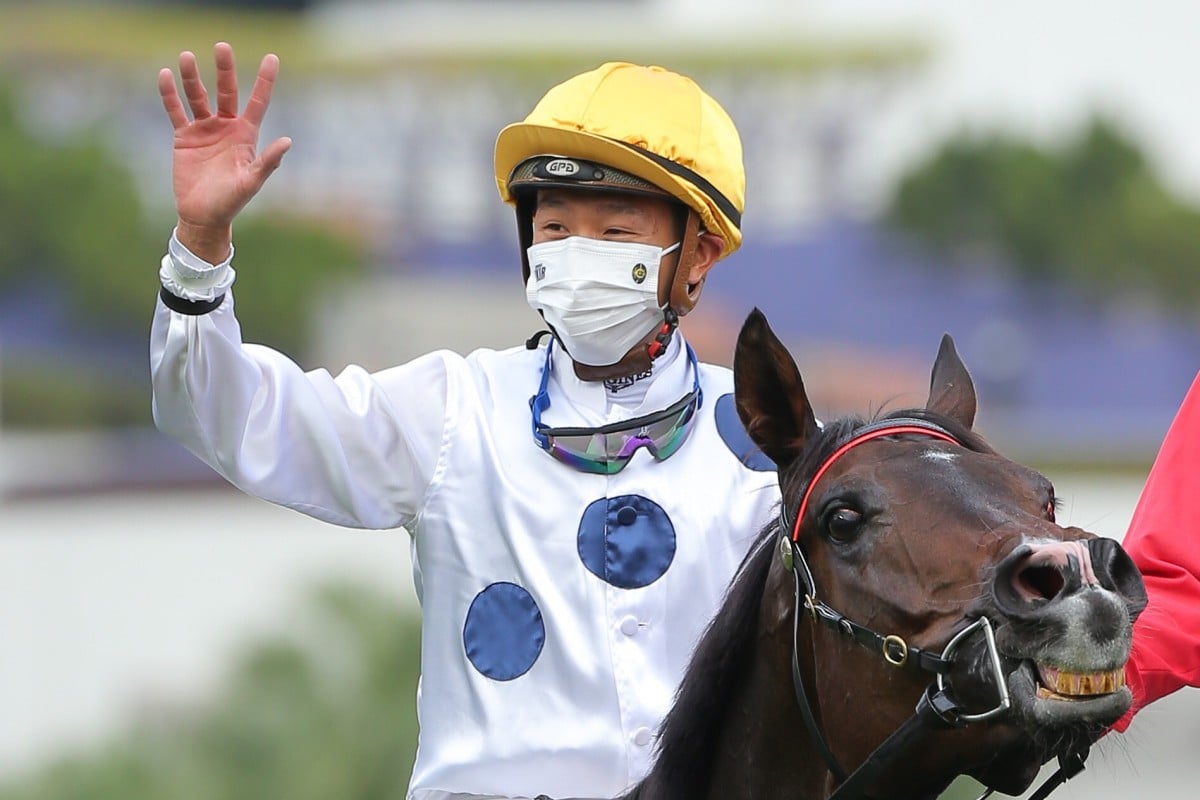 Vincent Ho celebrates his Hong Kong Mile win aboard Golden Sixty. Photos: Kenneth Chan