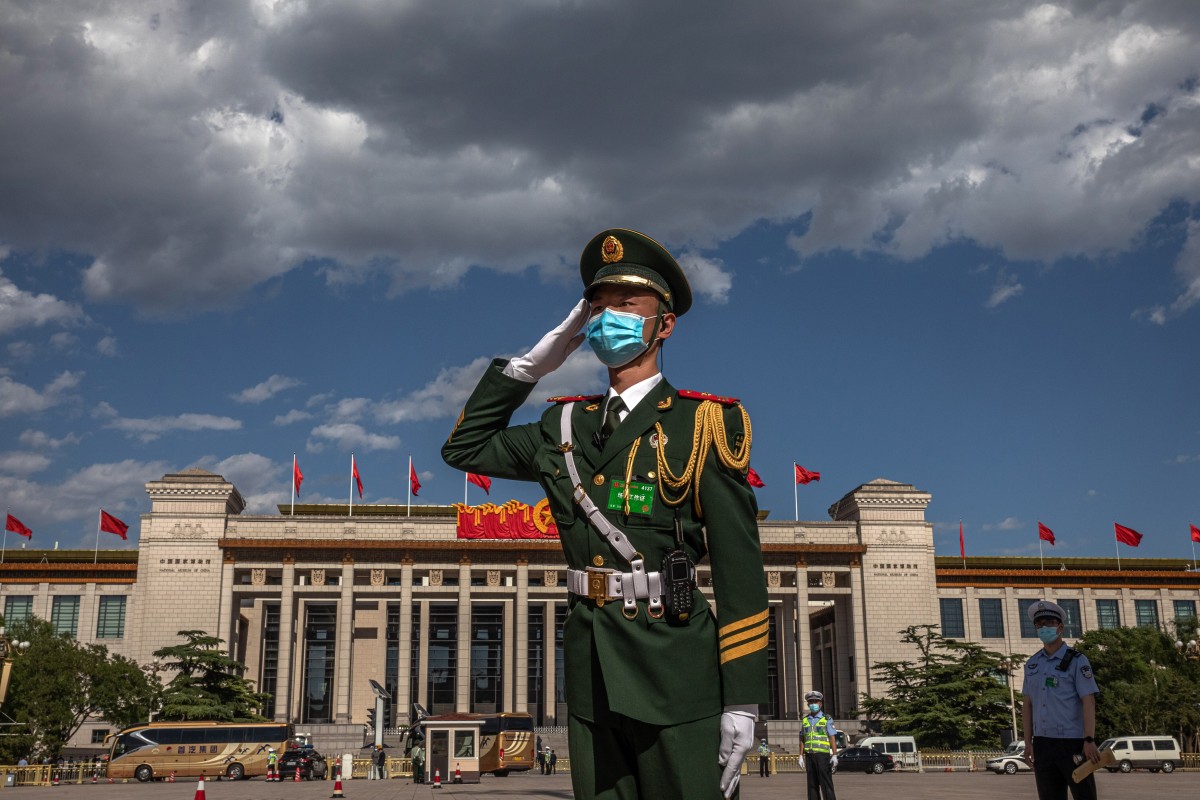 A People’s Liberation Army (PLA) soldier at the Great Hall of the People, in Beijing. Photo: EPA-EFE