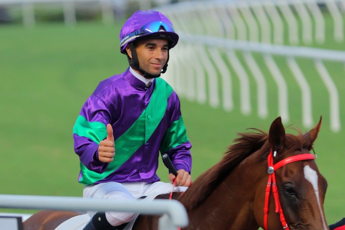 Joao Moreira celebrates after saluting aboard Excellent Proposal. Photos: Kenneth Chan