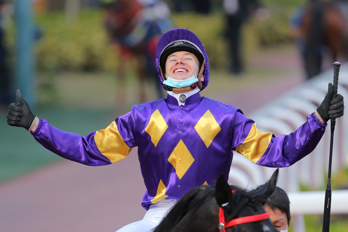 Antoine Hamelin soaks up the moment after securing his fifth winner of the day. Photos: Kenneth Chan