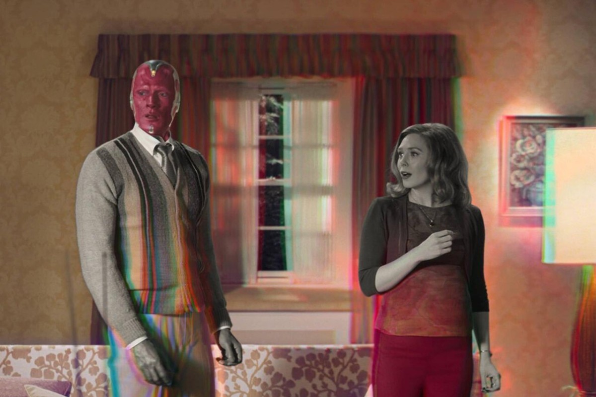 Paul Bettany is Vision and Elizabeth Olsen is Wanda Maximoff in Marvel Studios' WANDAVISION, exclusively on Disney+.