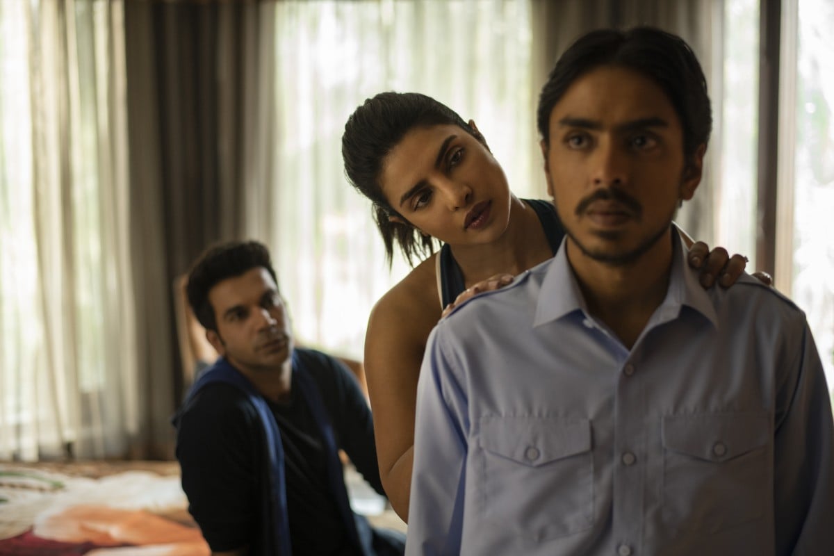 Balram (Adarsh Gourav, right) learns some hard truths about the country’s upper echelons by working for Ashok (Rajkummar Rao, left) and Pinky (Priyanka Chopra Jonas). Photo: AP
