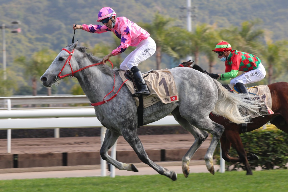 Joao Moreira salutes as Hot King Prawn snares the Centenary Sprint Cup at Sha Tin on Sunday. Photos: Kenneth Chan