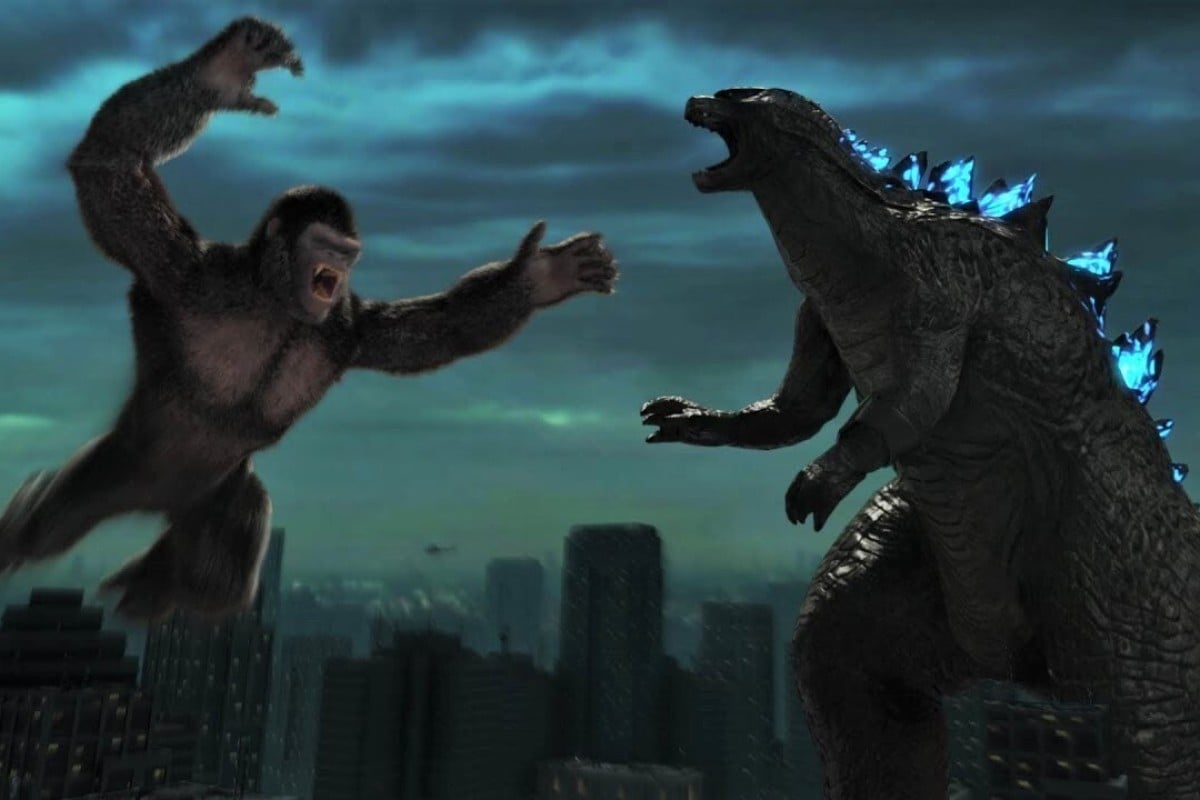 The behemoths do battle in Godzilla vs Kong. Photo: Warner Bros. Pictures