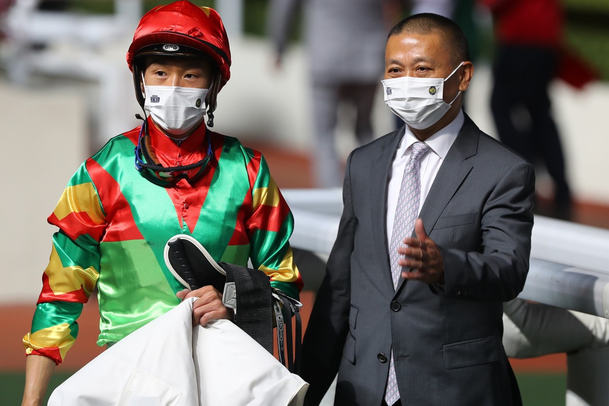 Jockey Vincent Ho (left) and trainer Danny Shum celebrate Tourbillon Diamond’s victory at Sha Tin in December. Photos: Kenneth Chan