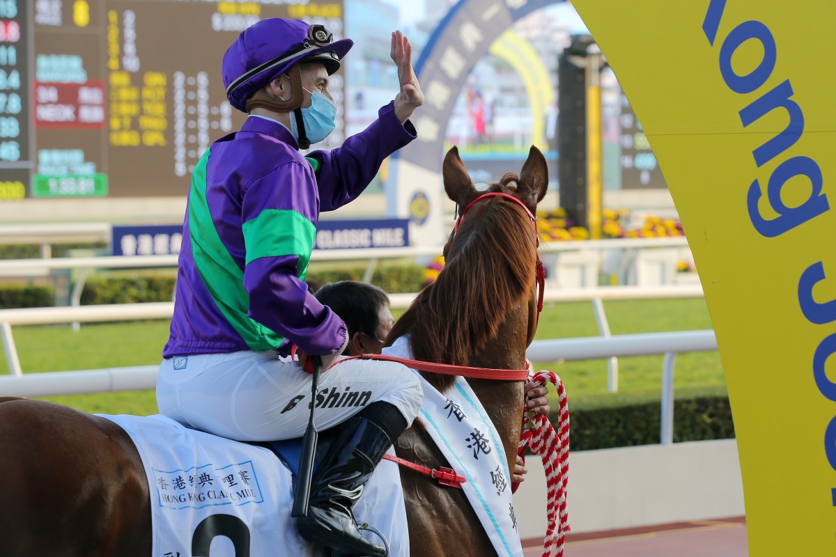 Blake Shinn after winning aboard Excellent Proposal in the Classic Mile last month. Photos: Kenneth Chan