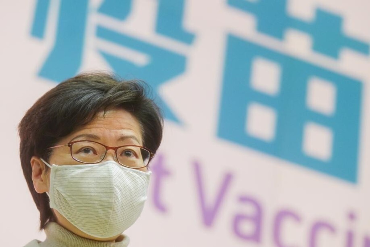 Carrie Lam received her Covid-19 vaccine on Monday, the first person in the city to do so. Photo: SCMP/Sam Tsang