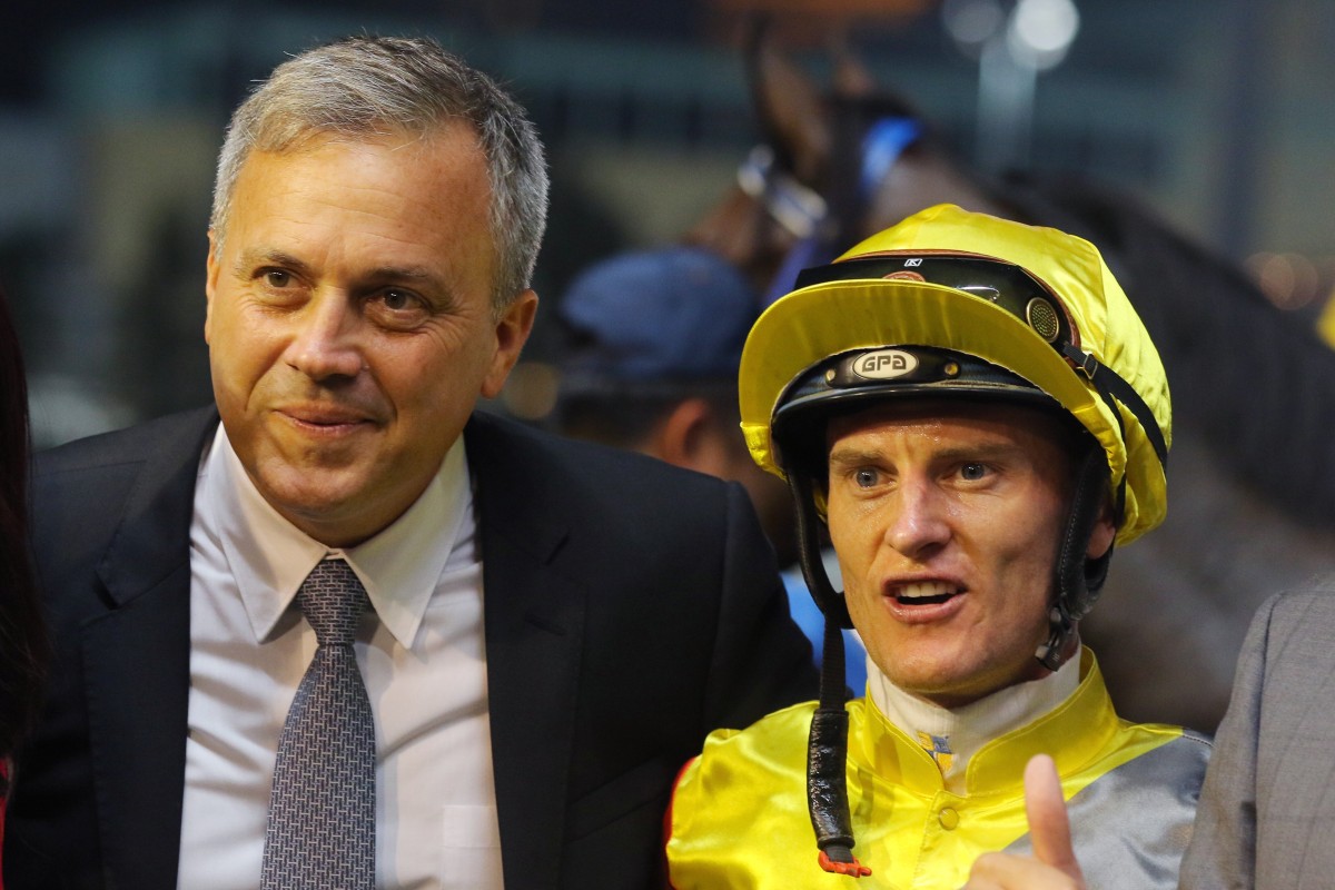 Caspar Fownes and Zac Purton celebrate a winner together. Photos: Kenneth Chan