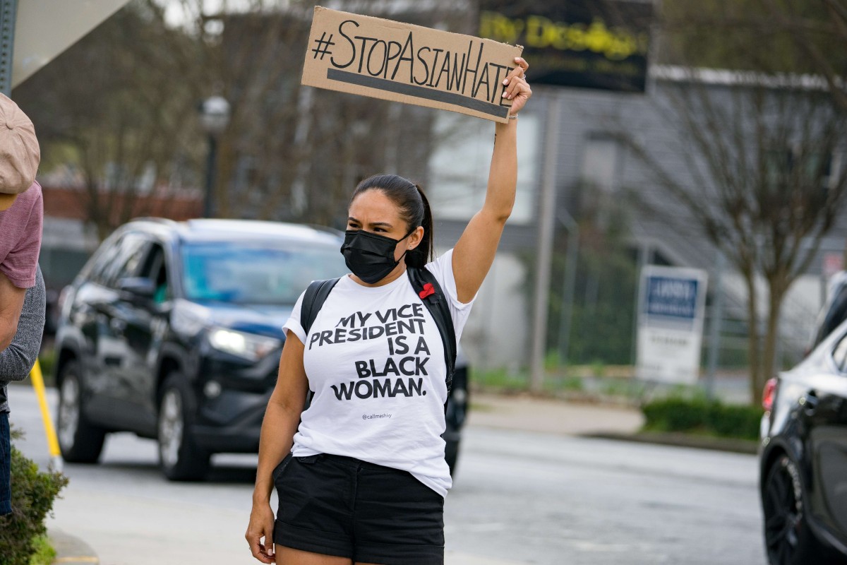 Activists demonstrate against violence towards women and Asians following Tuesday night's shootings on March 18, 2021 in Atlanta, Georgia, the US. Photo: AFP