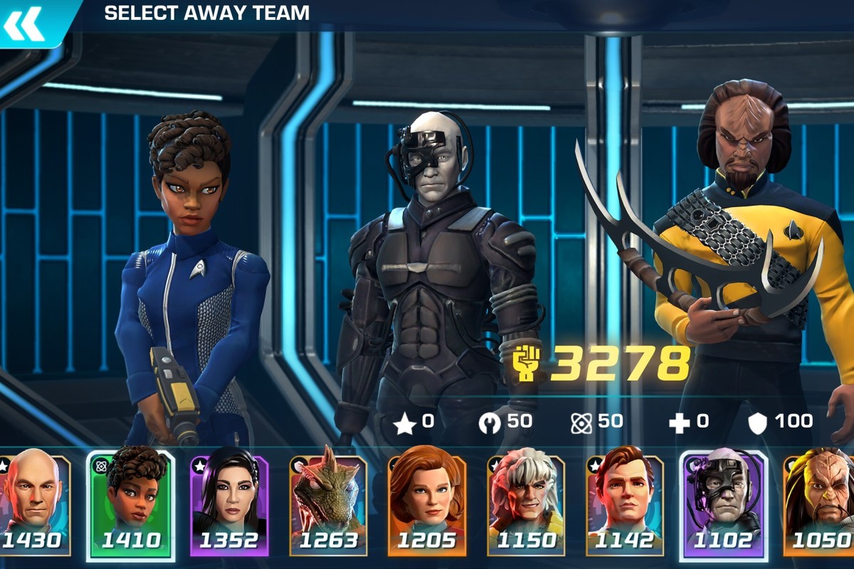 Mix heroes and villains Ready for action: Michael Burnham, a Borg, Worf and Scotty on the transporter pad.