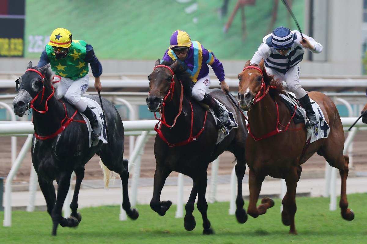Matthew Poon drives Butterfield to victory in the Group Three Queen Mother Memorial Cup at Sha Tin on Sunday. Photos: Kenneth Chan