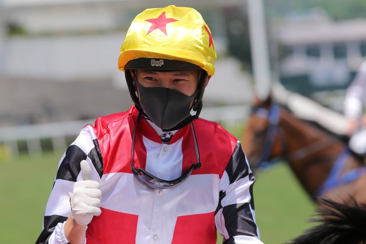 Jerry Chau enjoys his win aboard First Responder. Photos: Kenneth Chan