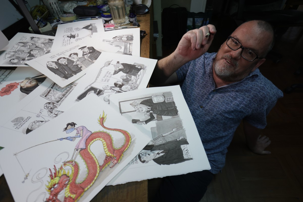 News and art combine in Harry Harrison's cartoons. Photo: SCMP / May Tse