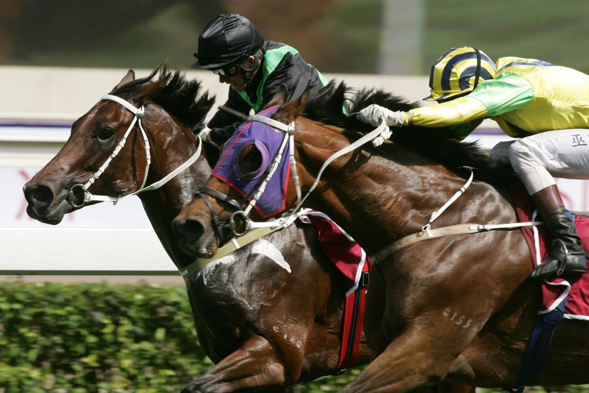 Bullish Luck (right) edges out Silent Witness to win the 2005 Champions Mile. Photos: Kenneth Chan
