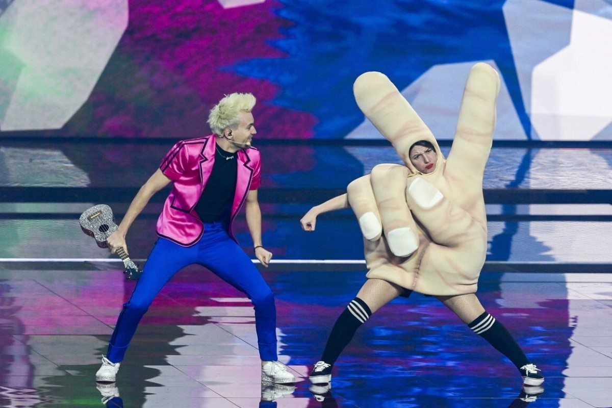 Jendrik (L) from Germany records a clip during the first dress rehearsal for the First Semi-Final of the 65th annual Eurovision Song Contest. Photo: EPA