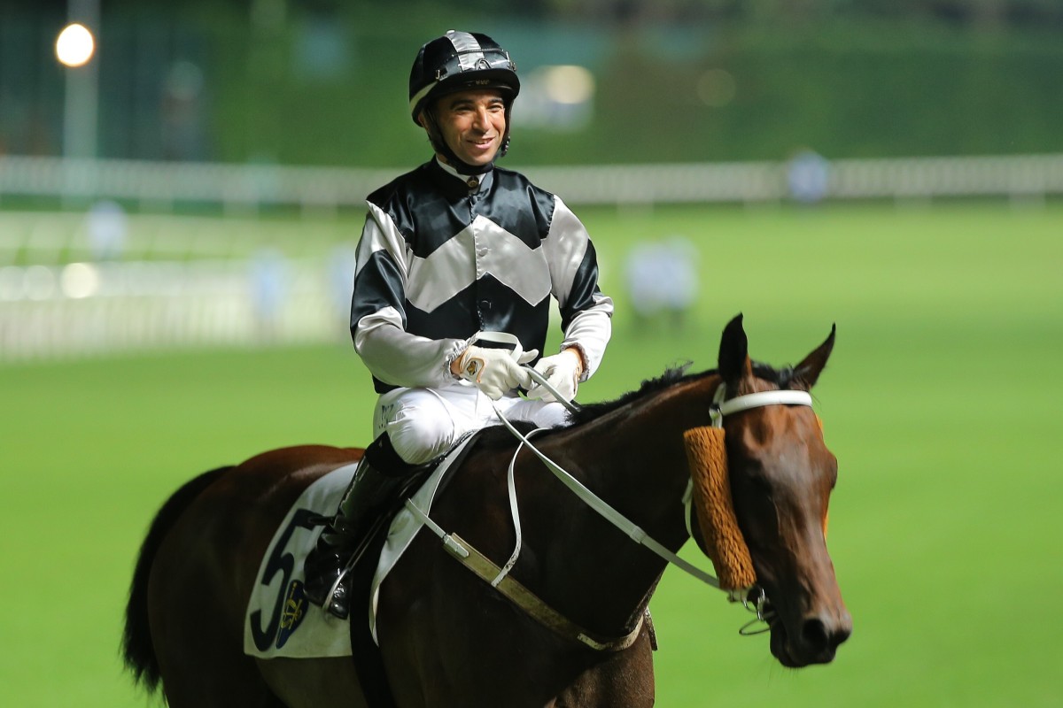 Joao Moreira sports a big smile as he returns to scale after his fifth winner at Happy Valley on Wednesday night. Photos: Kenneth Chan