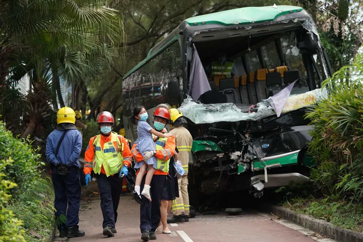 Twenty-two children were injured on Friday after a school bus collided with a private car in Sha Tin. Photo: SCMP/Felix Wong