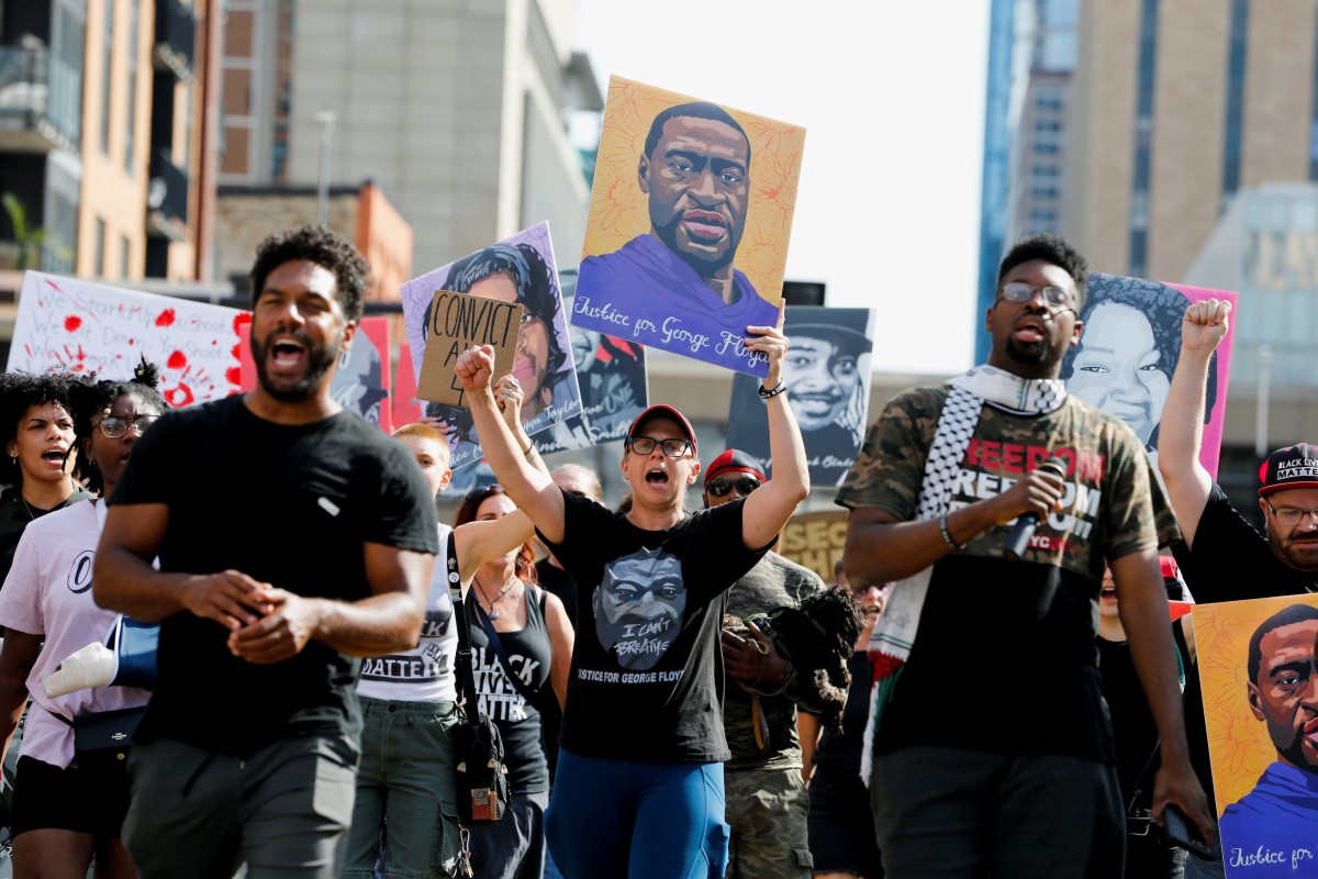 Protesters march during a brief rally after the sentencing of Derek Chauvin, the former Minneapolis policeman found guilty of killing George Floyd, in Minneapolis, Minnesota, US. Photo: Reuters
