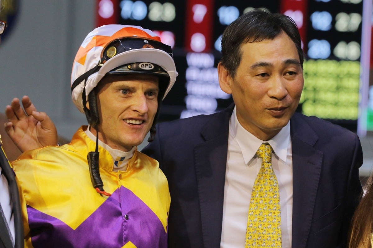 Zac Purton and Michael Chang enjoy the win of Saul’s Special at Happy Valley in June 2019. Photos: Kenneth Chan