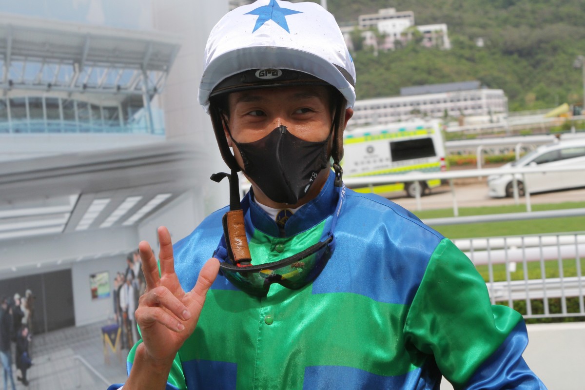 Vincent Ho celebrates one of his 58 winners so far this season. Photos: Kenneth Chan